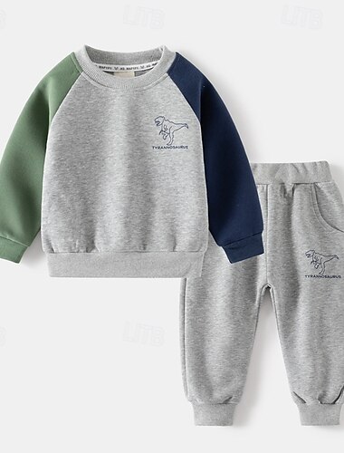  Boys 3D Cartoon Dinosaur Sports Suit Tracksuits Sweatshirt Set Long Sleeve Spring Fall Daily Casual Comfort Kids 4-7 Years Crew Neck Outdoor Vacation Sports Tailored Fit