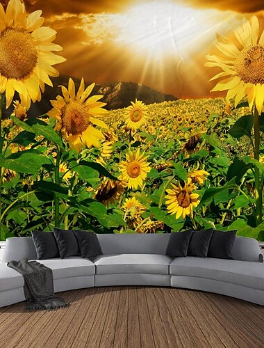 Sonnenblumen hängender Wandteppich, Wandkunst, großer Wandteppich, Wanddekoration, Fotografie, Hintergrund, Decke, Vorhang, Zuhause, Schlafzimmer, Wohnzimmer, Dekoration Wandtuch XXL Natur