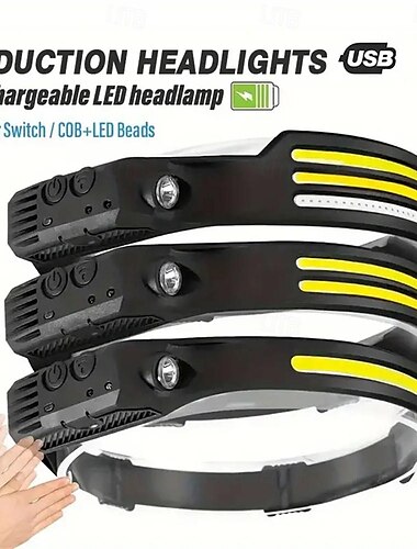  COB LED ヘッドランプ USB 充電式ヘッドライトバー ヘッドバンド トーチ 作業灯 バッテリー内蔵シェル 1/2/3 ヘッドバンド アウトドア活動用 - ランニング 釣り キャンプ ハイキング 緊急作業灯