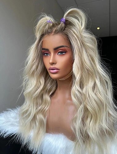  Capelli vergini non trattati 13x4 Pizzo Frontale Parrucca Parte libera Brasiliano Ondulato Biondo Multicolore Parrucca 130% 150% Densità dei capelli con i capelli del bambino Capelli schiariti 100