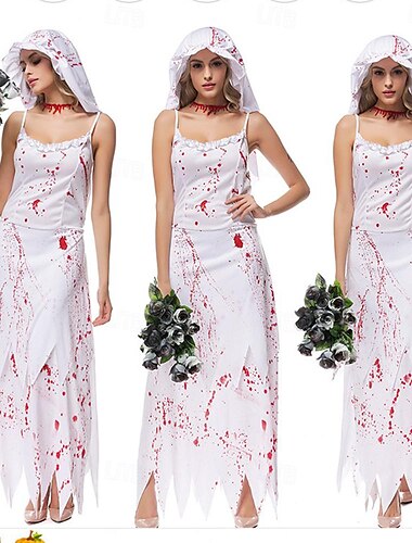  Zombie Ghost Bride Cosplay-Asut Juhla-asu Naamiaisasu Asusteet Cosplay Naisten Aikuisten Suoritus Juhla Halloween Karnevaali Naamiaiset Mardi Gras Helppo karnevaaliasu