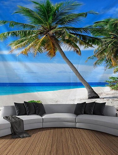  wandtapijten art decor deken gordijn picknick tafelkleed opknoping thuis slaapkamer woonkamer slaapzaal decoratie landschap zee oceaan strand kokospalm