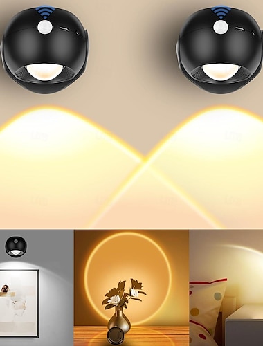  bewegingssensor wandlamp fotolicht batterij aangedreven / usb oplaadbare led-wandlamp traploos dimmen 360 graden draaibaar draadloze wandlampen slaapkamer woonkamer galerij decoratie 1/2 stuks