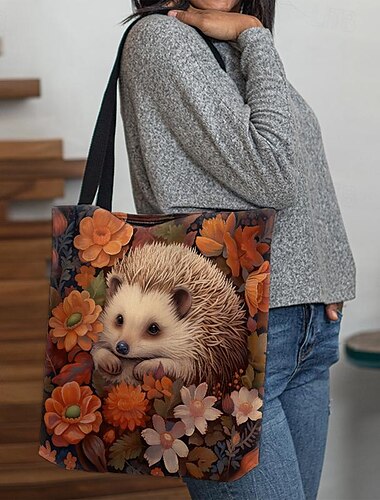  Damen Stoffbeutel Leinentragetasche Polyester Einkauf Festtage Strand Bedruckt Hohe Kapazität Klappbar Leichtgewichtig Igel Blumen Rot Blau Grün