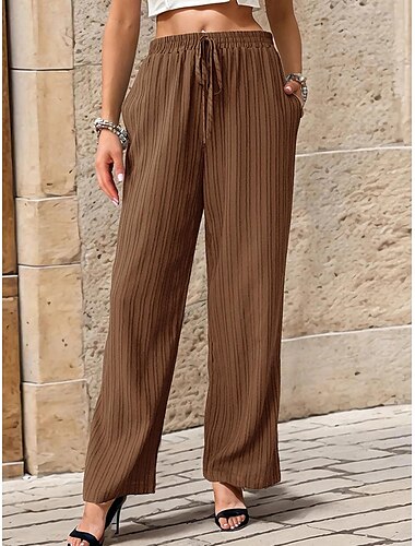 Damen Hosen Hose Modisch Lang Glatt Seitentaschen Elastisches Kordelzugdesign Atmungsaktivität Komfortabel Mikro-elastisch Casual Schwarz Blau Braun Grün Frühling Sommer Regular Fit