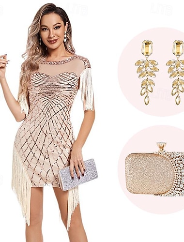  Retrò Vintage Anni Ruggenti Anni 1920 Abito Flapper Costume Cosplay Abiti Il grande Gatsby Invitato al matrimonio Paillettes Frangia con nappe Per donna Natale Halloween Carnevale Halloween Festa