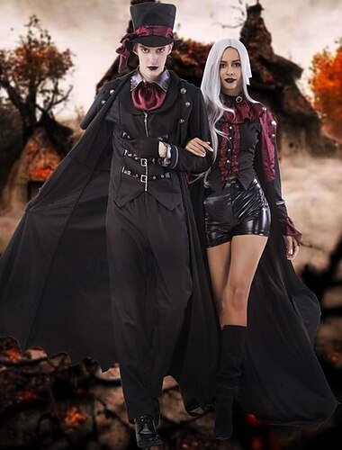  couples cosplay vampire couples costumes hommes femmes film cosplay costume cosplay fête manteau noir gilet pantalon halloween carnaval mascarade