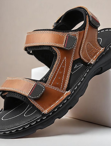  sandali da esterno da uomo in pelle marrone con cinturini regolabili: sandali da trekking resistenti e comodi