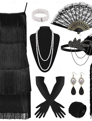  Anni Ruggenti Anni 1920 Abito da cocktail Abito Flapper Vestito Abiti Il grande Gatsby Charleston Invitato al matrimonio Frangia con nappe Piuma Per donna Capodanno Mascherata Halloween Festa / Sera