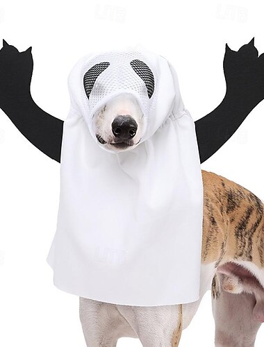  Hunde Halloweenkostüm Hunde-Kostüm Geist Lustig Gruseliges Kostüm Weich Halloween Karneval Party Kleidungs-Outfits für Hundewelpen