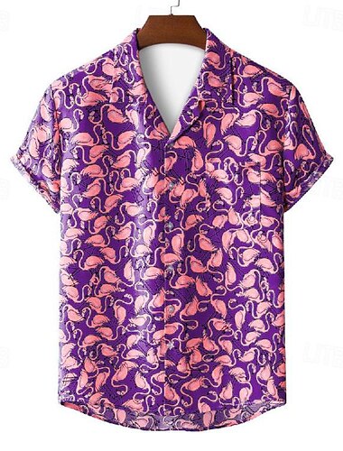  Herren Flamingo Tropisch Hemd Hawaiihemd Sommerhemd Camp-Shirt Kurzarm Hemd Klassischer Kragen Tropisch Designer Strand Design Casual Festtage Gelb Rosa Rote Andere Drucke S M L