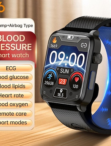  Reloj inteligente 696 P300 con bomba de aire y control de glucosa en sangre, de 1,83 pulgadas, con Bluetooth, podómetro, recordatorio de llamadas, rastreador de sueño, compatible con Android e iOS, llamadas manos libres, recordatorio de mensajes, IP67, 40