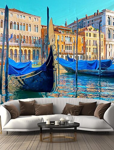  ヴェネツィア ゴンドラ 吊り下げタペストリー 壁アート 大型タペストリー 壁画 装飾 写真 背景 ブランケット カーテン 自宅 寝室 リビングルーム 装飾