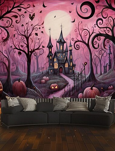  růžové halloween dekorace les závěsné gobelín nástěnné umění velký gobelín nástěnná malba výzdoba fotografie pozadí přikrývka opona domácí ložnice dekorace obývacího pokoje