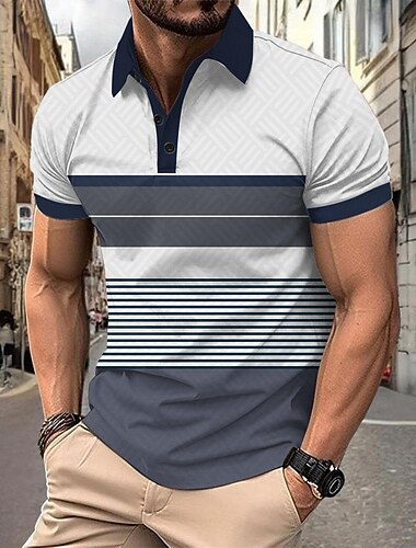  Férfi Csíkos Pólóingek Golfing Rövid ujjú Pólóingek Galléros ingek Munkaruha Ünnepi viselet Fesztivál viselet Gombok 3D nyomtatás Tavaszi nyár Fehér