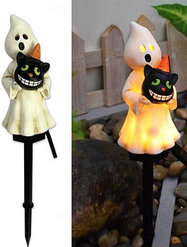 1 Stück Solar-Kürbis mit Geister-Rasenlicht, Halloween-Gartenbeleuchtung für draußen, wasserdicht, Garten, Park, Gehweg, Landschaftsdekoration, Harz-Kürbislicht, Halloween-Beleuchtung für draußen, Dekorationen