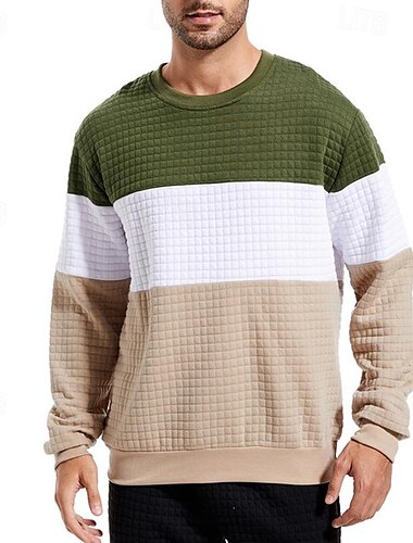  Herre Sweatshirt Sort Hvid Gul Vin militærgrøn Rund hals Farveblok Patchwork Med Tekstur Sport & Udendørs Daglig Ferie Polyester Gade Basale Afslappet Forår & Vinter Tøj Hættetrøjer Sweatshirts