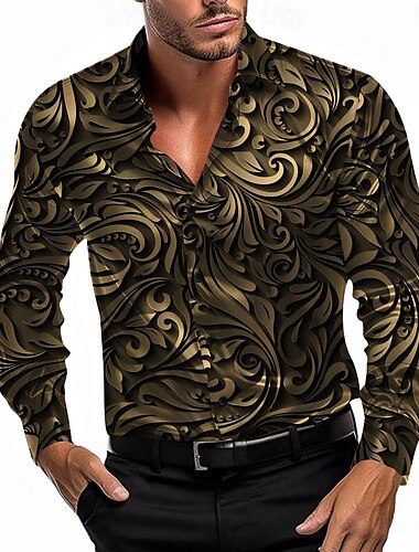  Herren Hemd Satinhemd Oberhemd Knopfhemd Blumen Party-Abendgarderobe Rote Blau Gold Grau Langarm Umlegekragen Sommer Frühling Bekleidung Knopf hoch