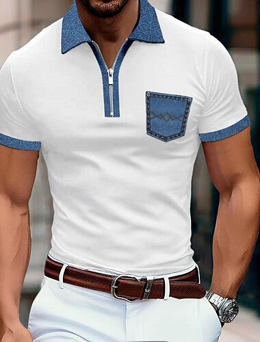  Per uomo POLO Camicia da golf Golf Informale Per eventi Bavero Chiusura lampo quarto Manica corta Di tendenza Essenziale Color Block Chiusura lampo quarto Estate Standard Blu chiaro Nero Bianco Cachi
