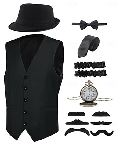  Retro Vintage Goldene Zwanziger 1920er Outfits Weste Panamahut Der große Gatsby Gentleman Mode Herren Weihnachten Halloween Karneval Abschlussball Junggesellinnenabschiedsparty Festival Erwachsene