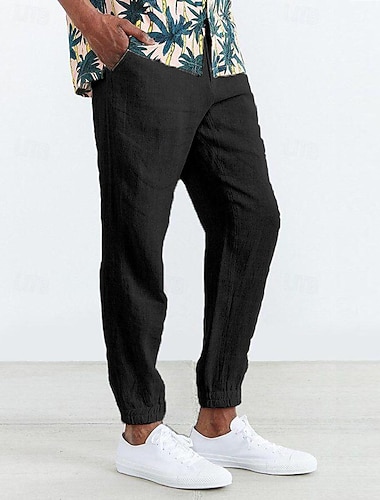  Voor heren Joggingbroeken Linnen broek Broek Vrijetijdsbroek Zomerbroek Trekkoord Zak Elastische taille Effen Comfort Ademend Dagelijks Huis Feestdagen Basic Casual Wit Marineblauw Inelastisch