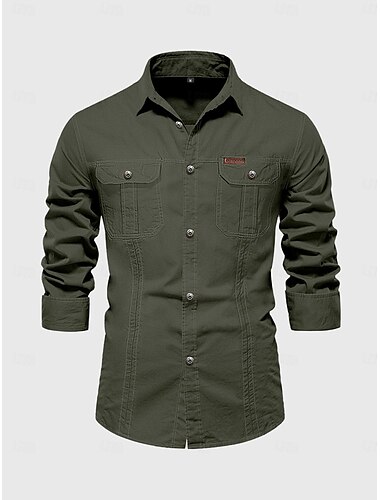  Voor heren Overhemd Overhemd met knopen Normaal shirt Werkhemden Cargoshirt Marineblauw Groen khaki Beige Lange mouw Effen Kraag Straat Dagelijks Voorvak Kleding Modieus Casual Comfortabel