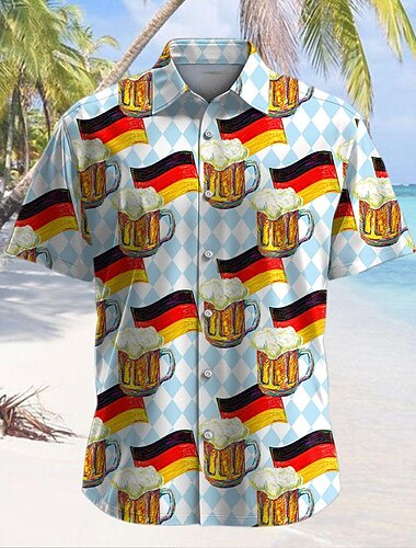  Herren Deutschland Bier Hawaiihemd Sommerhemd Aloha-Shirt Kurzarm Hawaiianisch Brautkleider schlicht Resort Outdoor Urlaub Strasse Sommer Frühling Umlegekragen Bedruckt Gelb Blau