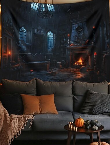  ハロウィーンの飾り、ハンテッドハウス、吊り下げタペストリー、壁アート、大きなタペストリー、壁画、装飾、写真、背景、ブランケット、カーテン、自宅、寝室、リビングルーム