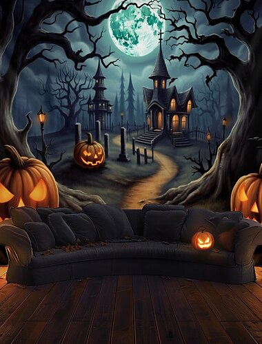 Halloween Decorations Pumpkin Forest Hanging Tapestry Wall Art Large Tapestry Mural Decor Photograph Backdrop Blanket Curtain Home Bedroom Living Room Haunted House