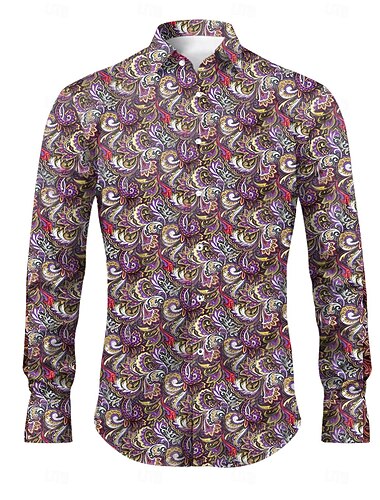  Herre Blomstret Paisley Skjorte Boho skjorte Langærmet Sport Mode Gade udendørs Daglig Efterår vinter Aftæpning Trykt mønster Knap ned Sort Rød Lilla Grøn