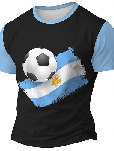  Herren Amerikanische US-Flagge Fußball T Shirt Kurzarm T-Shirt 3D-Druck Rundhalsausschnitt Hemd Outdoor Athleisure Hellblau Weiß Blau Sommer Frühling Bekleidung S M L XL XXL XXXL