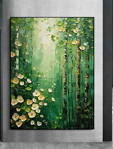  Pintura al óleo de bosque verde original hecha a mano sobre lienzo árbol abstracto paisajismo arte de la pared decoración sala de estar decoración del hogar con marco estirado/sin pintura de marco