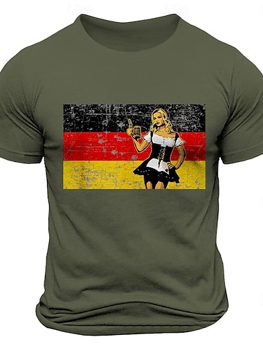  Herr Grafisk Rolig Öl T-shirt T-tröja Bomull Kortärmad Grafisk Skjorta Svart Vit Armégrön Bekväm t-shirt Gata Utomhussport Modedesignerkläder