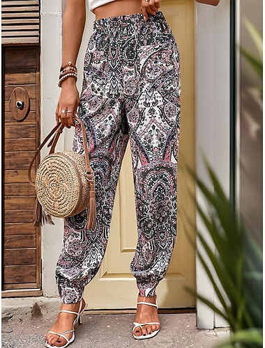  Femme Pantalon Jogger Pantalon Casual Quotidien Longue Cachemire Poche Fendu Imprimer Respirabilité Confortable Non Elastique Vacances Fin de semaine Vert Printemps été Standard