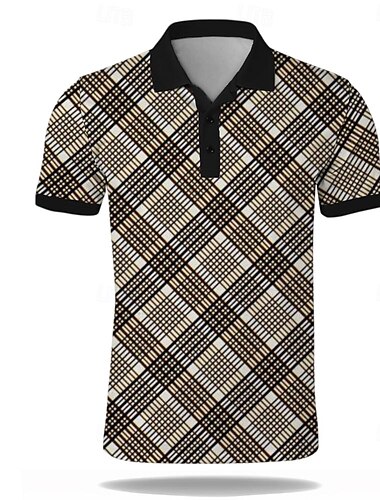 Schottenstoff Kariert Sportbekleidung Business-Casual Herren Poloshirt Kurzarm Formal Strasse Täglich Frühling Sommer 3D Bedruckt Umlegekragen Khaki Mikro-elastisch Polyester