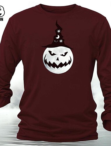  Víspera de Todos los Santos Calabaza en forma Gris brezo Blanco Vino Camiseta Hombre Gráfico 100% Algodón Camisa Clásico Casual Camisa Manga Larga Camiseta cómoda Primavera Otoño Ropa de diseñador de