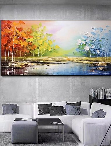  fait à la main automne paysage forestier coloré peint à la main peinture à l'huile grand bouleau mur art cadeau texture décoration personnalisée sans cadre