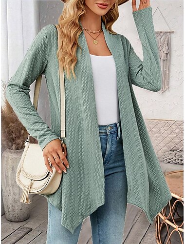  Damen Strickjacke Elegant Brautkleider schlicht Feste Farbe Glatt Waffel Öffnung vorne Asymmetrischer Saum Langarm Normale Oberteile Stricken Täglich Rosa Grün Frühling Herbst