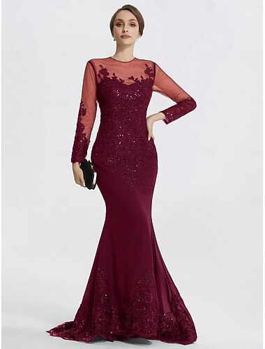  Harang fazon Seprűuszály Báli ruhák Estélyi ruhák Báli fazon Formális ruha Szikra Ragyogó és csillogó Szexi Hosszú ujj Illusion nyak Farsang Eljegyzés Csipke val vel Rátétek 2025