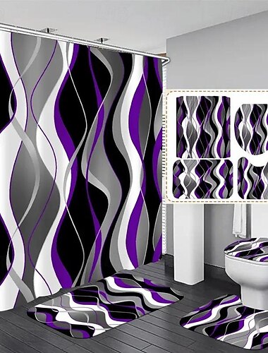  Duschvorhang 180cm*180cm (70"*70") Aquarell-Polyester wasserfest rutschfeste Fußmatte Toilettensitz Badezimmermatte  12 Plastikringen zur Dekoration der Badewanne