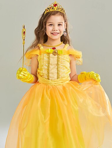 La Belle et la Bête Conte de Fées Princesse Belle Robe de demoiselle d'honneur Costume de soirée à thème Robes en tulle Douce Lolita Cosplay de Film for Fille Enfants Carnaval Fête / Soirée