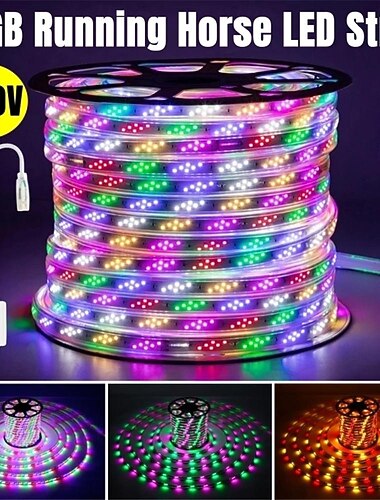  רצועת led חבל אור rgb מרוץ סוסים מרוץ led רצועת אור גמיש פיקסל עמיד למים זרימה רודף סרט סרט חיצוני תקע eu רצועת אורות ac220v