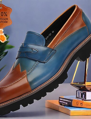  mocassini da uomo in pelle bicolore con pelle bovina di prima qualità, design slip-on e suola robusta per abbigliamento business e casual