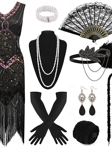  Années Folles Années 1920 Robe de cocktail Robe Charleston Robe Tenues Gatsby le Magnifique Charleston Invité au mariage Paillettes Frange à pompons Plume Femmes Nouvel An Mascarade Halloween Fête