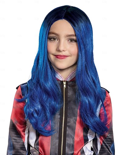 Synnteettinen Perüe Jälkeläiset 3 Evie Aaltopäinen Epäsymmetrinen Perüe Lyhyt Sininen Synnteettinen Hiukset Tyttöjen Halloween Cosplay Juhlaperuekset