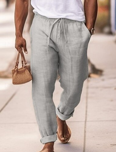  Herren Leinenhose Hose Hosen Sommerhosen Kordelzug Elastische Taille Glatt Komfort Atmungsaktiv In voller Länge Täglich Ausgehen Strand Modisch Einfach Marineblau Himmelblau Mikro-elastisch
