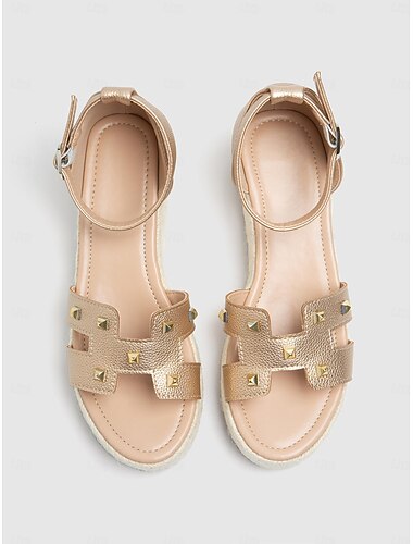  zlaté espadrilkové sandály na klínku pro ženy - stylové sandály na platformě s páskem kolem kotníku a cvočky