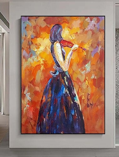  Musik-Ölgemälde, handgemalt, impressionistisches Geiger-Porträt-Ölgemälde auf Leinwand - handgemalte Textur, Musik-Ölgemälde, bildende Kunst, Pattle Knife-Porträt-Ölgemälde