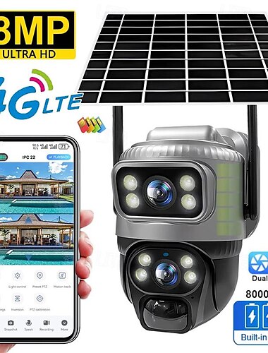  dual lens 4g camera solar pir menselijke detectie nachtzicht waterdicht beveiliging video ip camara 8mp 4k batterij cctv monitor