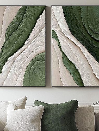  grün-weißes schlichtes Ölgemälde handgemachte Wandkunst zeitgenössische Malerei Wanddekoration 3D-Kunst grün-weißes Gemälde für Wohnzimmer sehr schlichtes Gemälde